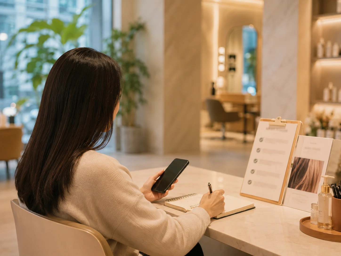 白发养护第一次体验要问哪些问题配图：第一次到店前列出价格、时长、流程和注意事项，好青丝园岭店白发养护服务示意