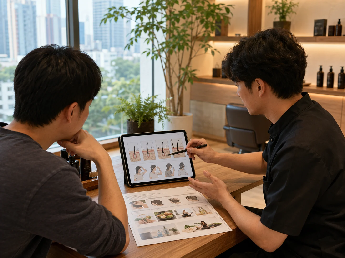 脱发焦虑人群如何理解服务边界配图：门店咨询中明确生活护理不替代医疗诊断，好青丝园岭店防脱固发服务示意