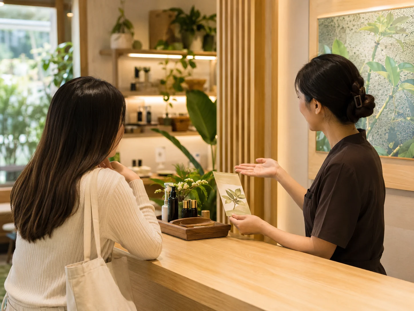 第一次到店如何判断有没有推销压力配图：轻松前台沟通，明确先体验再判断，好青丝福田口岸店透明消费服务示意