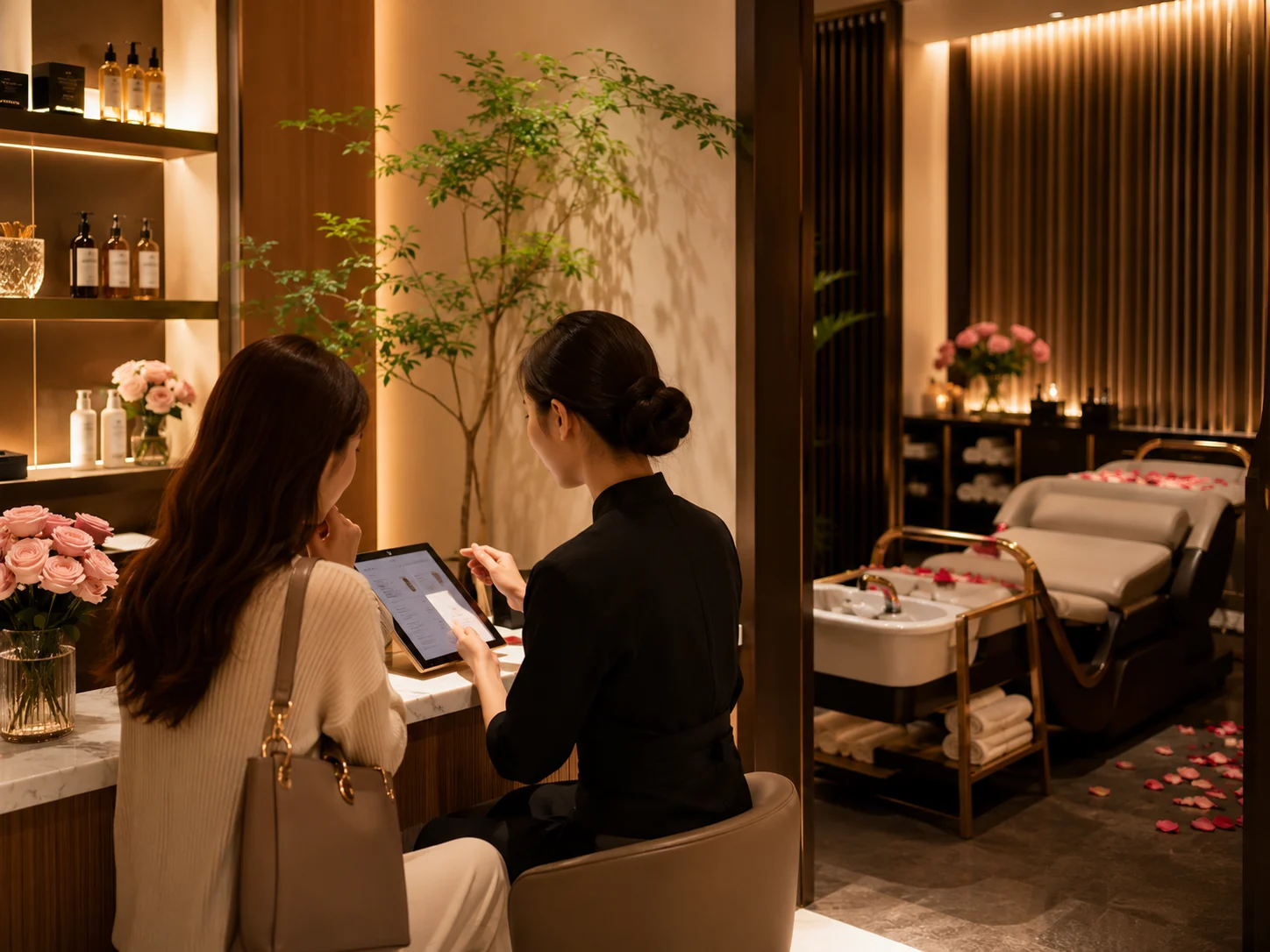朗庭豪园附近第一次头疗要问什么配图：朗庭豪园 A 座附近到店前确认清单，好青丝福田口岸店玫瑰SPA头疗服务示意