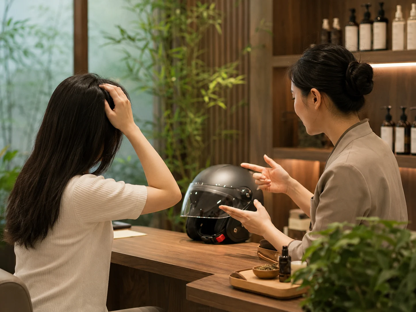 经常烫染的人头皮清洁要注意什么配图：烫染记录与头皮清洁沟通同框，好青丝福田口岸店头皮清洁服务示意